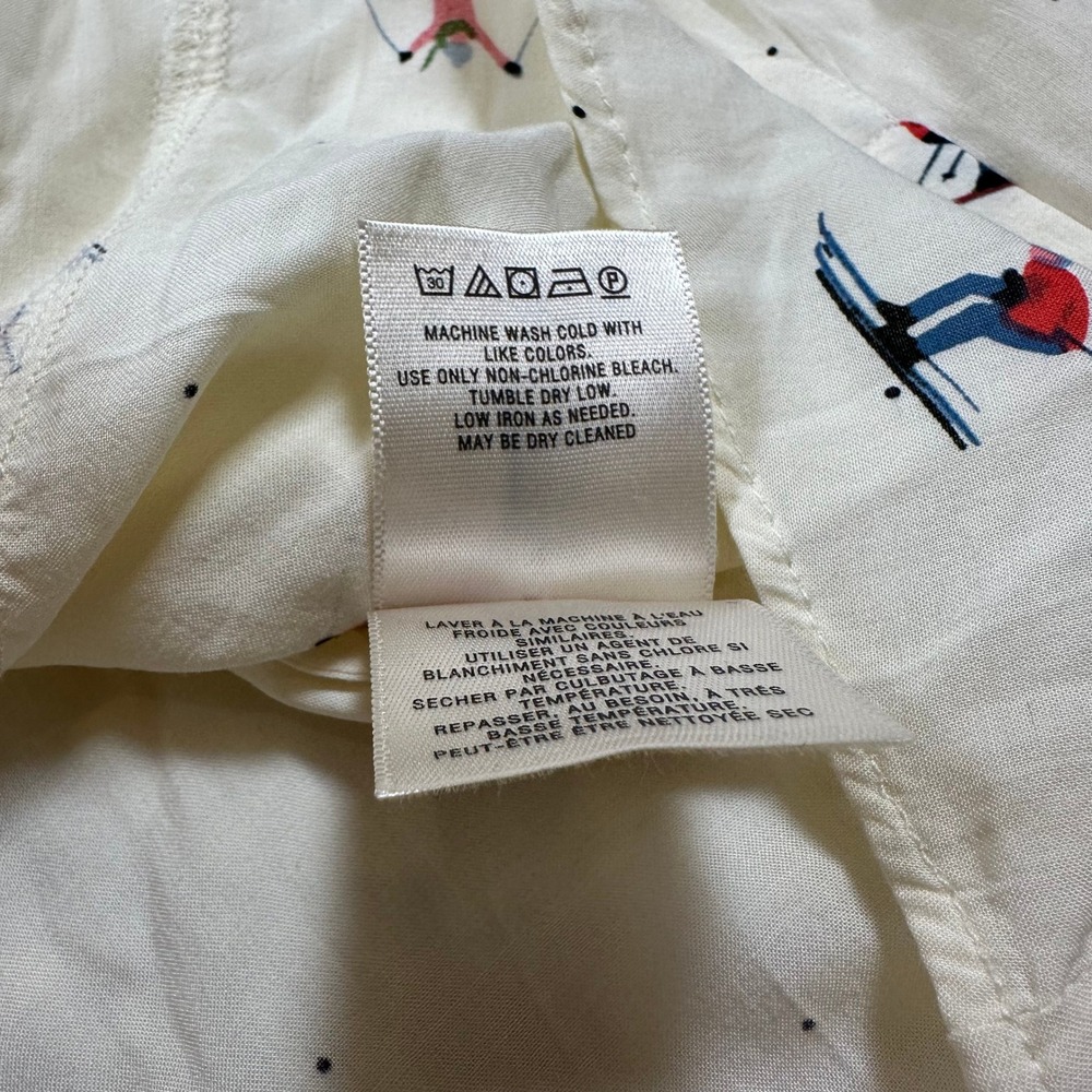 Maeve Anthropologie Skier Print Button Down Blouse Ivory Rayon Long Sleeve Sz 4 - Picture 5 of 8